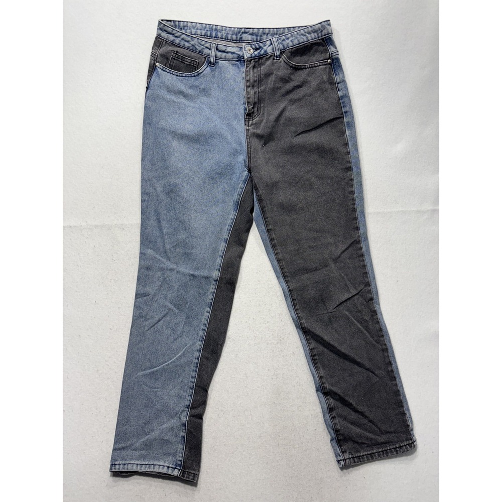 SheIn Jeans Womens L Blue Gray Medium Wash High Rise Straight Two Tone 32x26.5